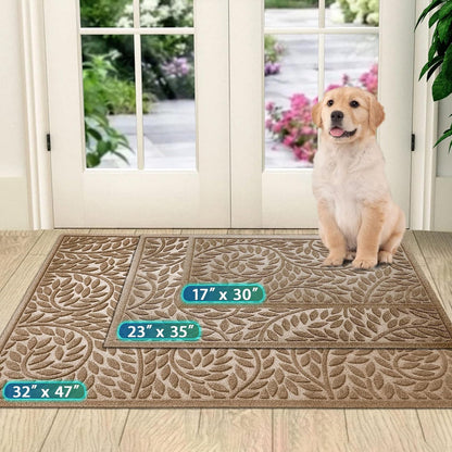 Bulijojo Front Door Mat Entrance,Durable Heavy Duty Welcome Mat,Thick Absorbent Natural Rubber Non Slip Mat,Sturdy Entryway Brown 17"x30"
