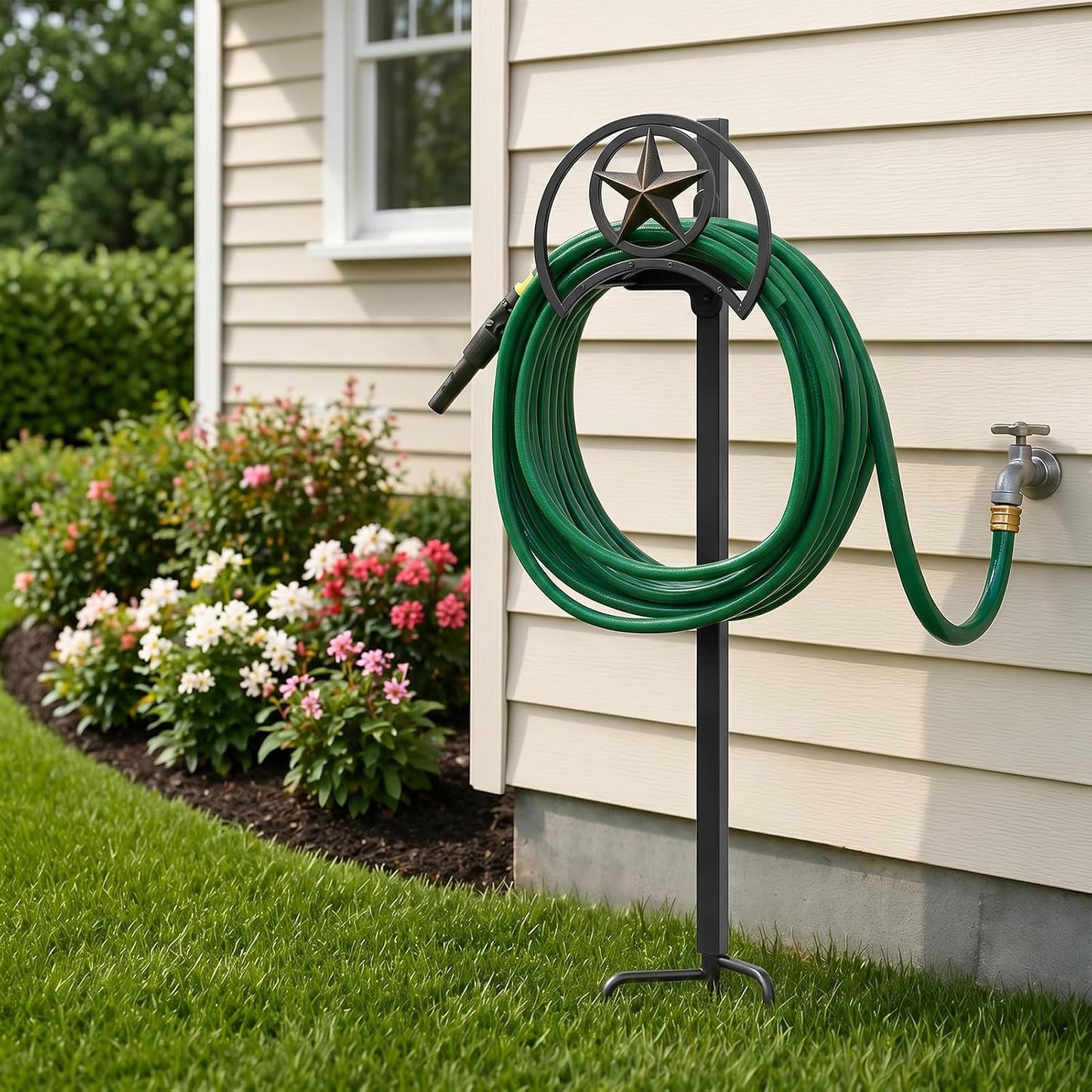 GOFORWILD Garden Hose Holder, Decorative Hose Butler Sturdy Water Hose Rack, Durable Wall Hose Hanger, Holds 125-Feet of 5/8-Inch Hose, Hose Reel, Made of Gauge Steel (9.8) …