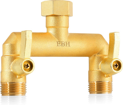 EBH Brass Garden Hose Splitter, 3 Way High Flow Outdoor Faucet Splitter,Full Flow 3-Way Brass Heavy Duty Hose Splitter With 3 Long Metal Handle and Individual On/Off Valve。