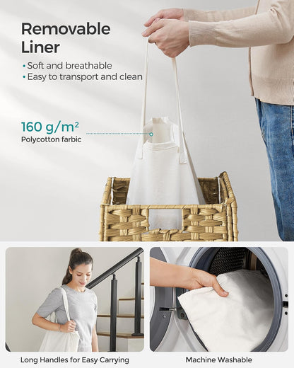 SONGMICS Laundry Hamper with Lid, 23.8 Gallon (90 L) Synthetic Rattan Clothes Laundry Basket with Lid and Handles, Foldable, Removable Liner, Chestnut Brown ULCB051K02