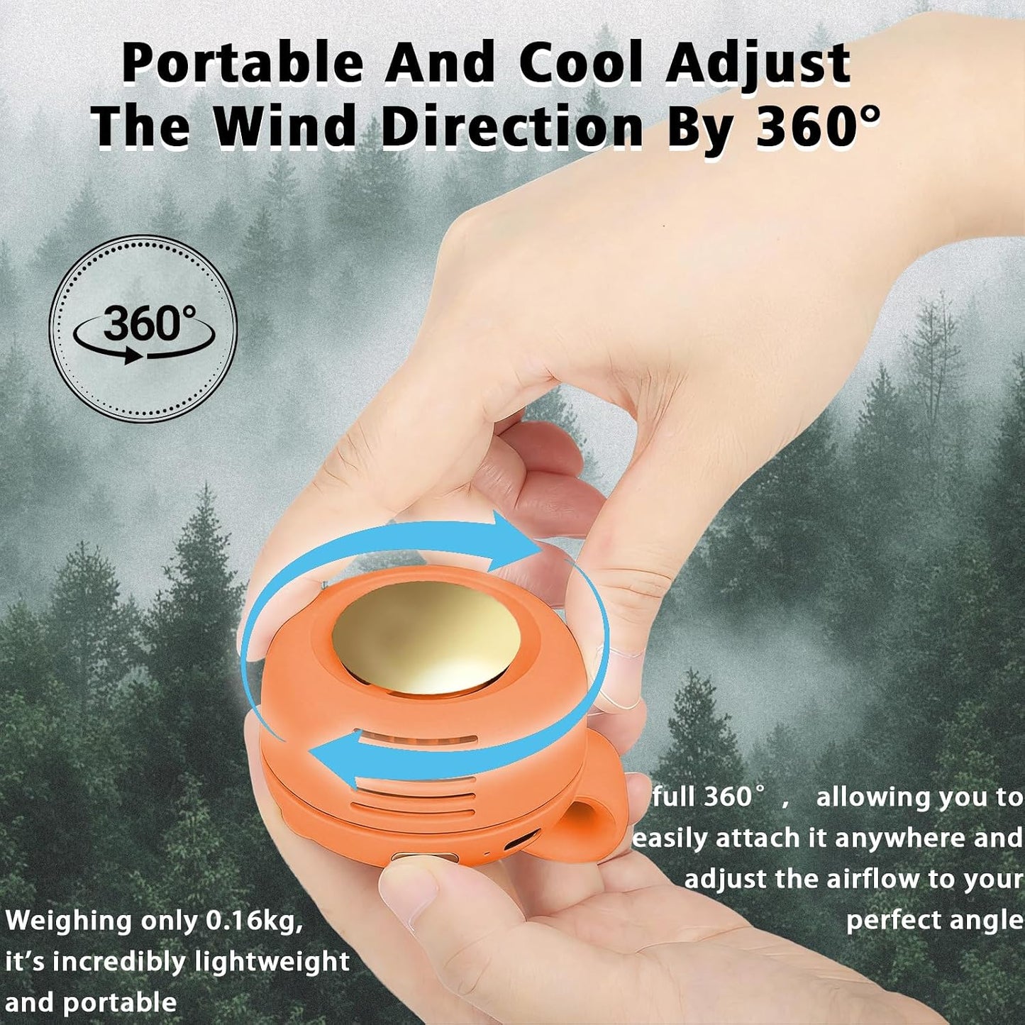 Portable Clip-On Fan, Mini USB Rechargeable 360° Rotatable Fan, Personal Fan 3-Speed Silent Mini Bladeless Fans