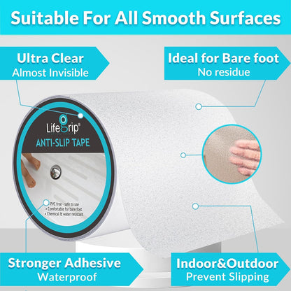 Lifegrip Anti Slip Tape, 4 Inch x 15 Foot Non-Slip Traction Grip Tape for Stairs, Waterproof Stair Treads Grip Non Slip, Non Skid Tape for Steps, Outdoor Black Grip Tape (4" X 15')