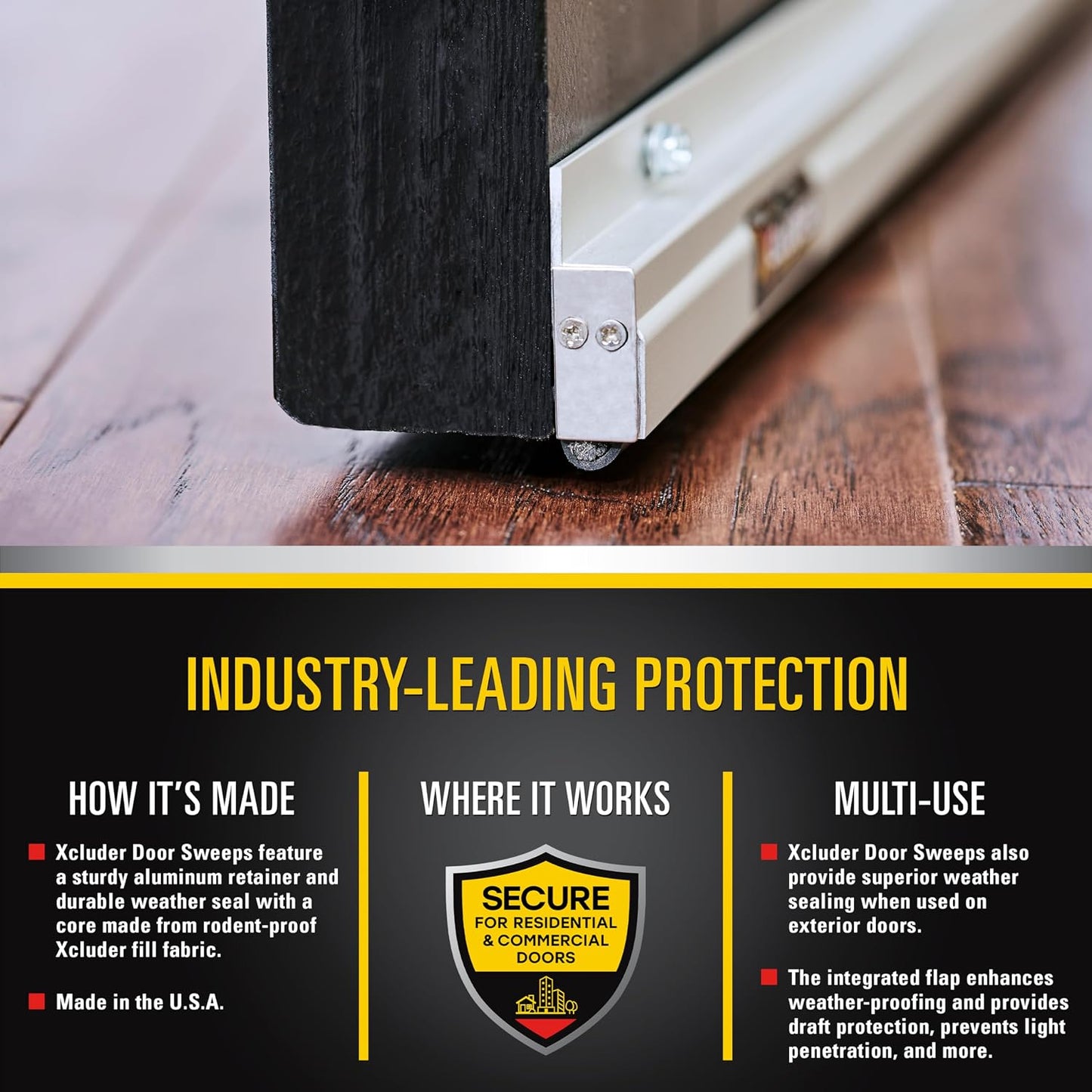 Xcluder 36" Low-Profile Door Sweep, Aluminum 2-Pack – Seals Out Rodents & Pests, Enhanced Weather Sealing, Easy to Install; Door Seal Rodent Guard; Rodent Proof Door Sweep
