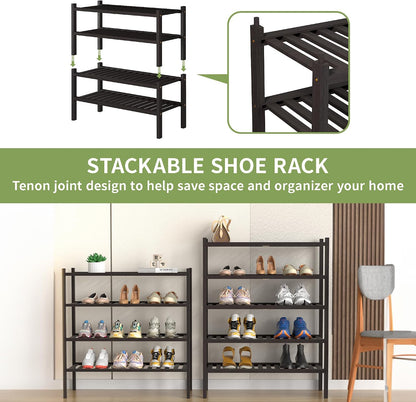 ROMGUAR CRAFT 3 Tier Bamboo Shoe Rack for Closet Free Standing Wood Shoe Shelf Storage Organizer for Entryway Small Space Stackable 27"x11"x20" (Natural)