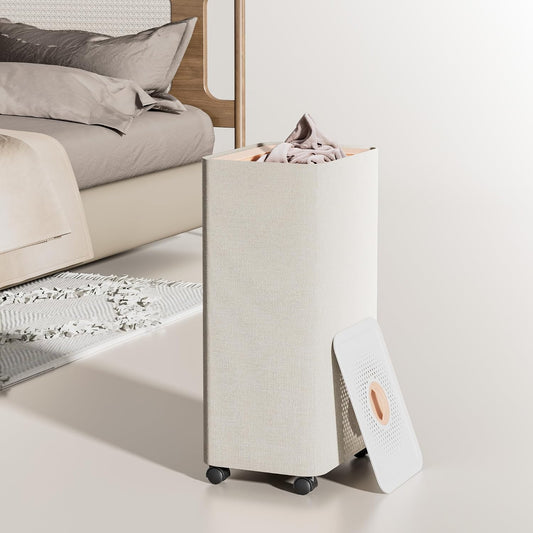 LAMU Hamper With Lid, Clothes Hamper, Laundry Basket with Lid with Removable Liner Bags, Dirty Clothes Basket with Wheels, Stylish Dirty Laundry Organizer for Home, 150L