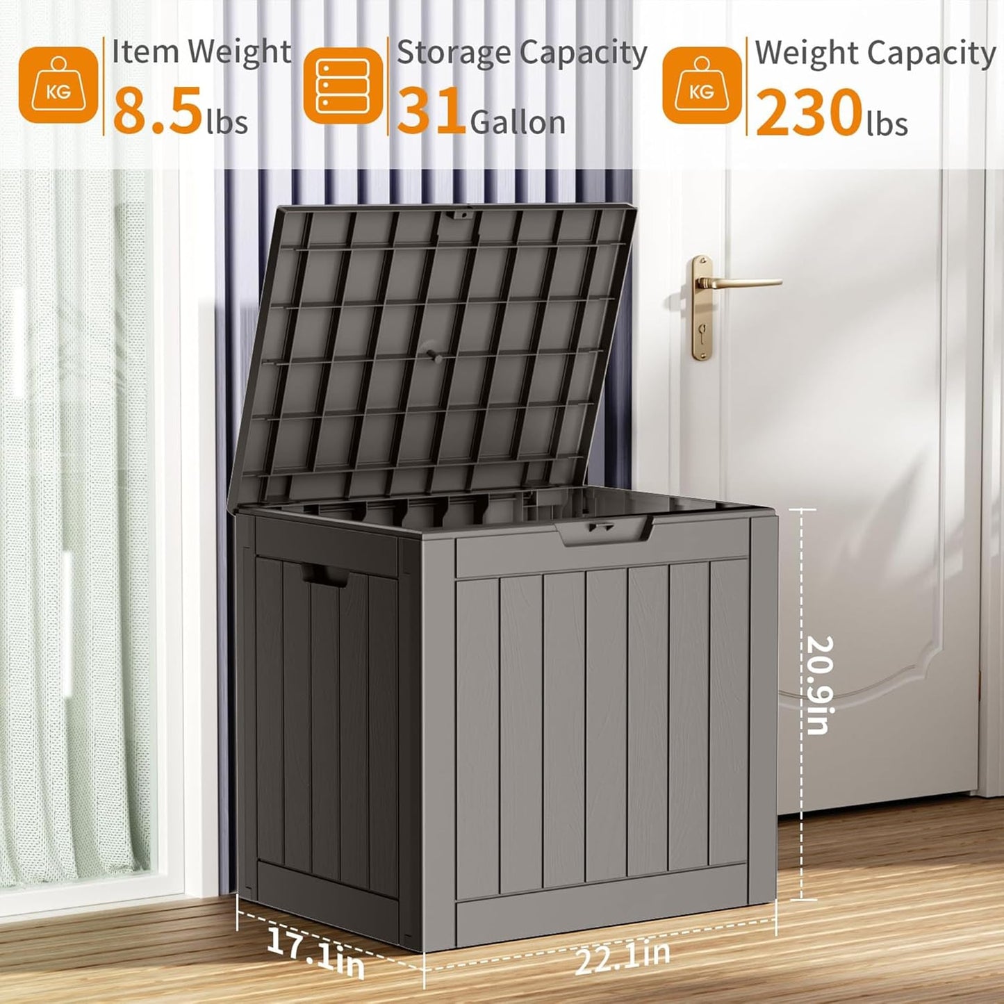 PatioZen 100 Gallon Resin Deck Box, Lockable Patio Outdoor Storage Box for Furniture, Garden Tools and Tools Storage, Waterproof Outside Storage Boxes - Black