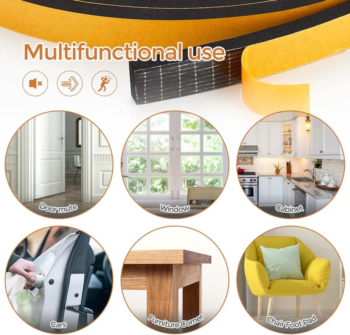 33 Feet Weather Stripping Door Seal- 1/2" Wide X 1/4" Thick Door Bottom Seal Strip High Density Foam Tape Adhesive Rubber Strip for Door Soundproofing,Window Insulation (1/2" x 1/4" x 33FT,Black)