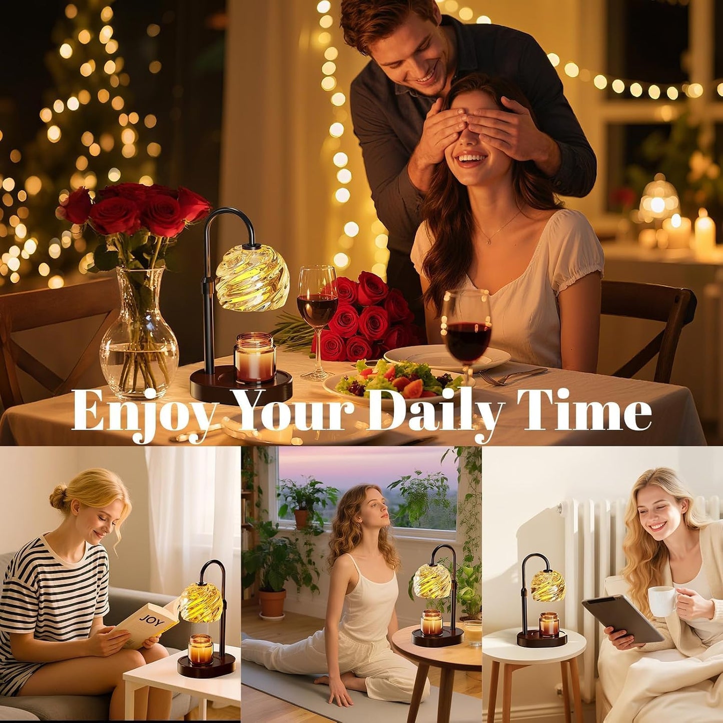 Candle Warmer Lamp with Timer Dimmer, Electric Candle Warmer with Adjustable Height for New Home Decor, Birthday Gifts for Women Men Mom, Wax Melter for All Jar Sizes, 2Bulbs,Black