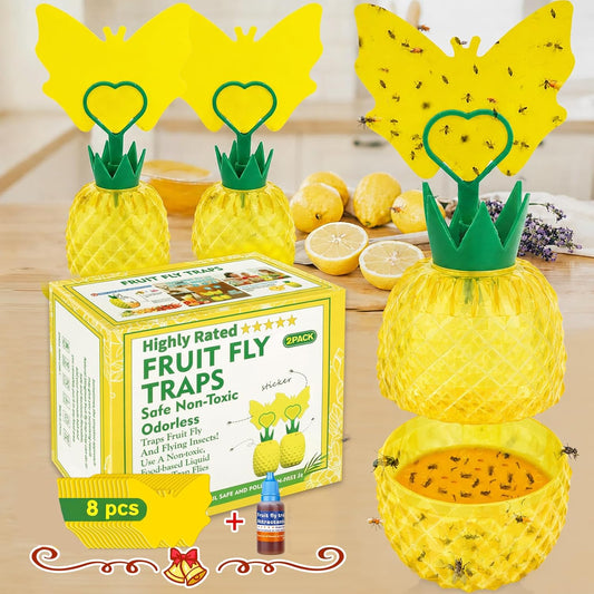 Fruit Fly Trap for Indoors, Effective Fruit Fly Catcher Gnat Killer with Sticker, Gnat Traps for House Indoor with Bait, Non-Toxic Reusable Easy to Use Fly Trap for Kitchen Home - 2 Pack, Clear Yellow