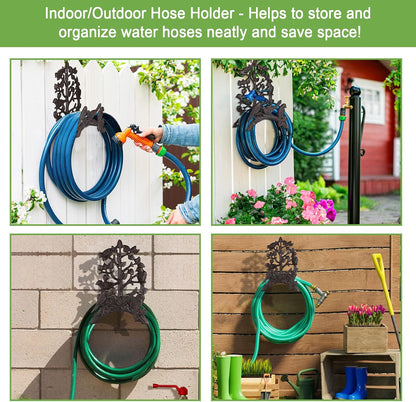 OwnMy Cast Iron Garden Hose Holder Heavy Duty Wall Mount Water Hose Reels Holder, Decorative Water Hose Hanger Garden Hose Storage Organizer Rack for Outdoor Lawn Yard, 10"L x 4.7"W x 6.5"H