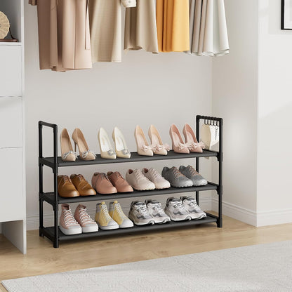 VILICK 5 Tier Shoe Rack with Hook and Side Pocket,Shoe Organizer Space Saver Storage for 20-25 Pair Shoe Storage Shelf Sturdy Free Standing Long Shoe Rack Organizer for Closet,Entryway,Small Spaces