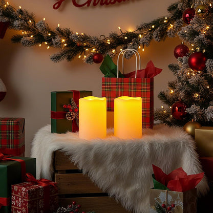 Amagic 3 Pack 4"x 6"8" 10" Outdoor Plastic Electric flameless Candles with Remote Control and Timer, Battery Operated Flickering LED Pillar Fake Candle for Home, Wedding Decor, Ivory