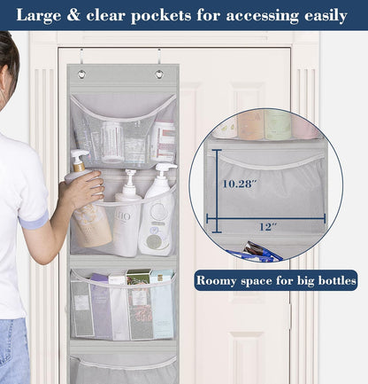 KEETDY Hanging Shelves Over the Door Organizer Storage for Closet with 5 Pockets Organizer for Bedroom Bathroom, 2 Pack（Grey）