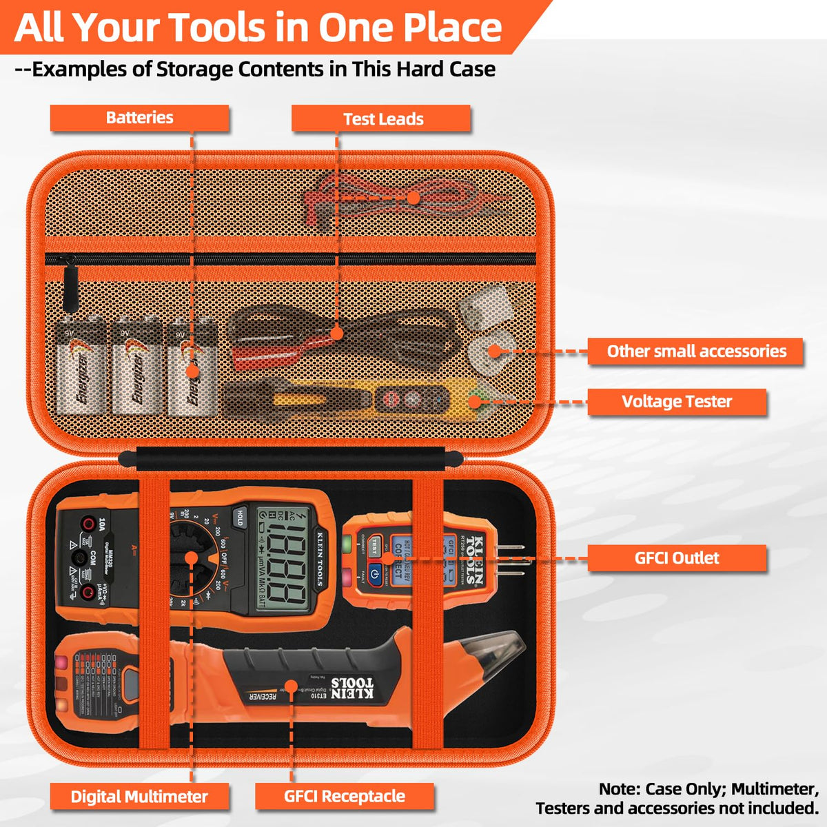 Storage Case Only for Klein Tools Electrical Testers -Hard Protective Carrying Bag Compatible with 80101 Circuit Breaker Finder Kit & ET310/ 69149P Digital Multimeter, XL Size (Does NOT Include Tools)