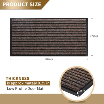 Yimobra Welcome Mat, Heavy Duty Sturdy Door Mats for Home Entrance Outdoor Indoor, Front Doormat for Outside Patio Floor Entry Porch Garage Office, Waterproof, Low Profile, 29.5x17, Black Grey