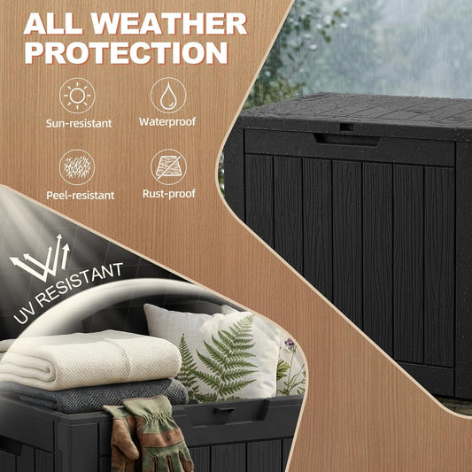 EFU Outdoor Storage Box 38 Gallon Deck Box (Indoor & Outdoor) Lockable UV Resistance Waterproof Resin Storage Bin Storage Box for Outdoor,Patio Storage(Black)