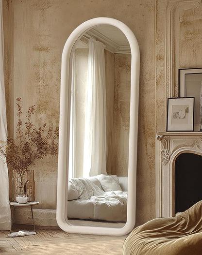 Delma Arched Full Length Mirror, Free Standing Floor Velvet Finish Frame Mirror for Leaning or Hanging, Soft Touch Bedroom & Living Room Decor, Brown