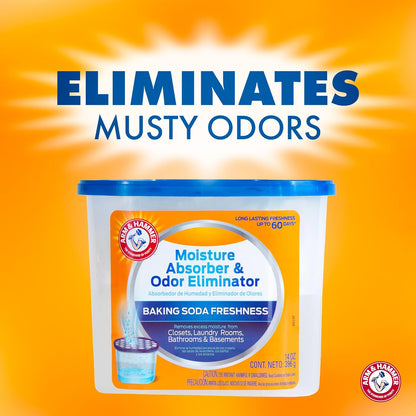 Arm & Hammer Essentials Disposable Moisture Absorber and Odor Eliminator Tub, Fragrance Free, 1 lb., Attracts and Traps Excess Moisture, Ideal Closet Dehumidifier (Pack of 3)