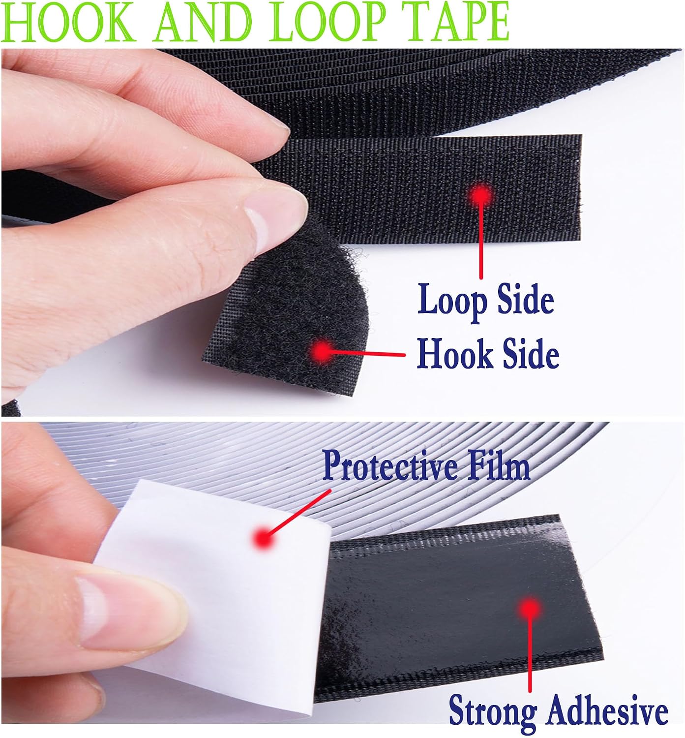 2 Inch x33 Feet Adhesive Hook and Loop Tape,Nylon Heavy Duty Tape Fasteners,Black Double Sided Self Adhesive Interlocking Tape Can Be Used to Fix Screen Window Sofa Cushions Carpet Wall Hanging