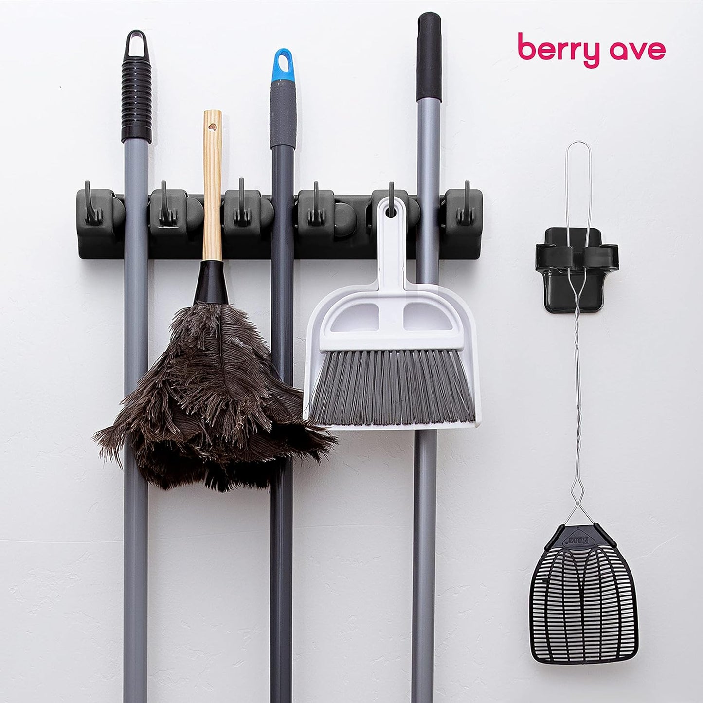 Broom Holder Wall Mount, Mop and Broom Organizer – Wall Mounted Broom Rack & Mop Rack, Rack for Brooms and Mops | Broom Hanger Wall Mount with 5 Slots & 6 Hooks, Kitchen Garage Laundry Garden
