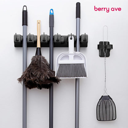 Broom Holder Wall Mount, Mop and Broom Organizer – Wall Mounted Broom Rack & Mop Rack, Rack for Brooms and Mops | Broom Hanger Wall Mount with 5 Slots & 6 Hooks, Kitchen Garage Laundry Garden
