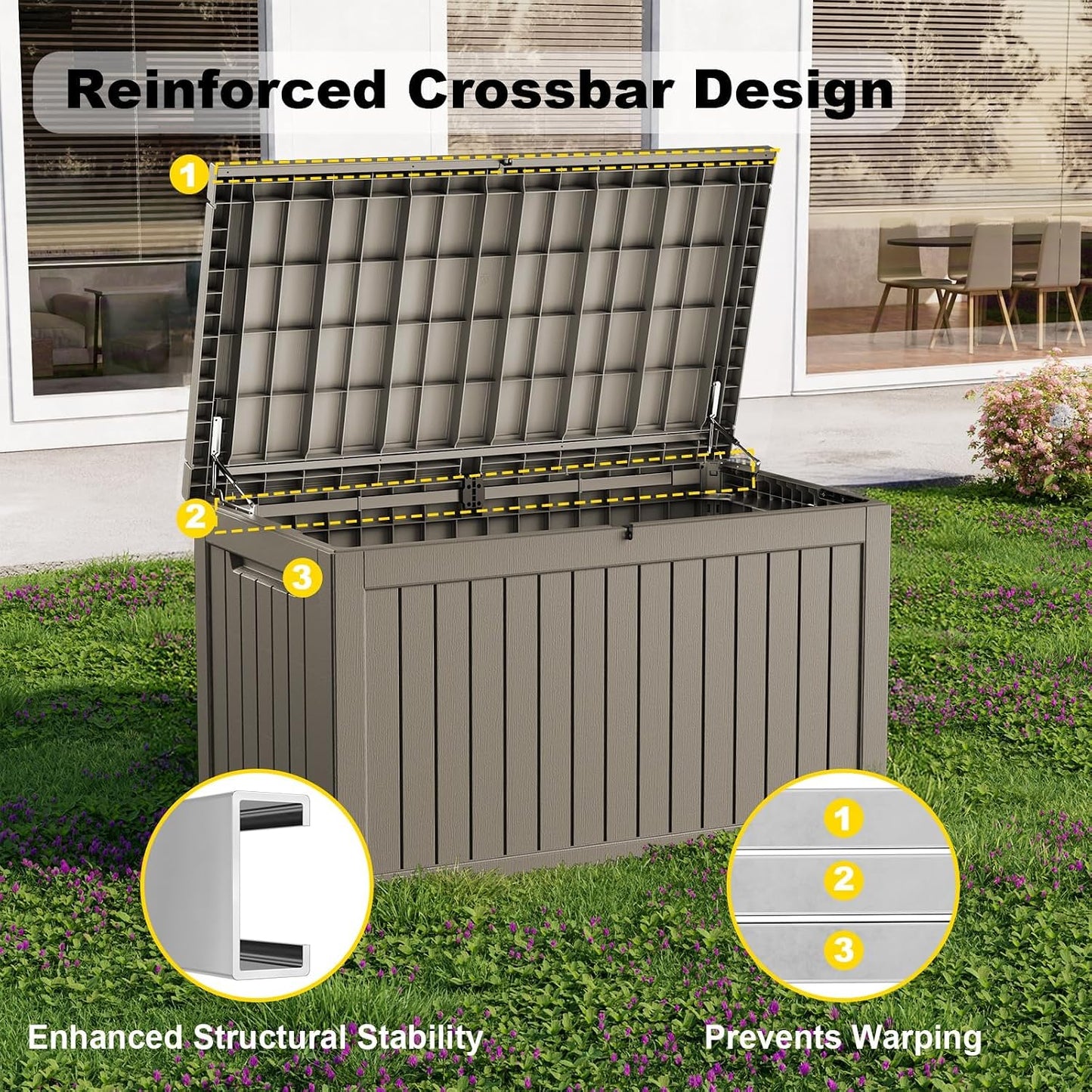 320 Gallon Waterproof Outdoor Storage Box, UV Resistant Resin Deck Box with Hydraulic Rod for Reinforced Stability, Perfect for Patio, Garden, and Pool（Black，320 Gallon）