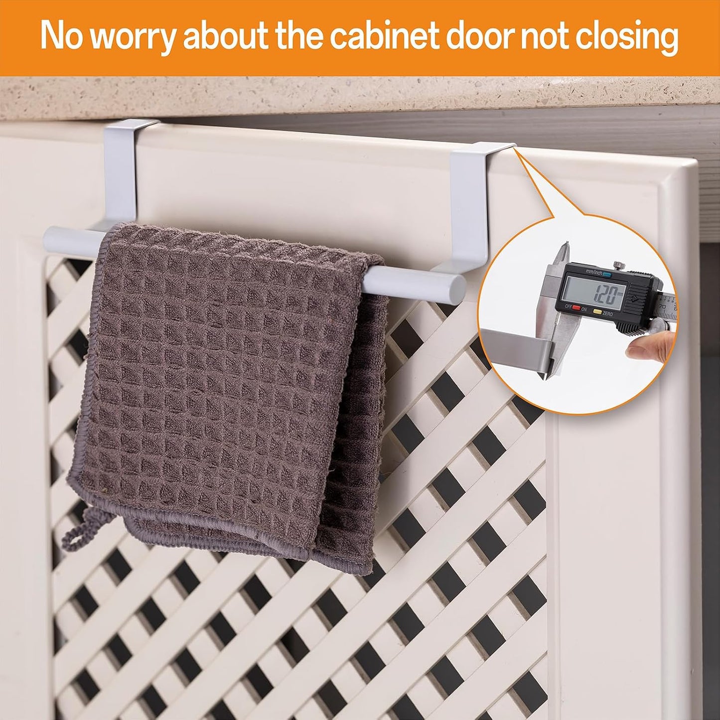 Cabinet Door Towel Bar, Kitchen Towel Holder, Matte Black 2 Pack | Extended Anti-Slip Arm, EVA Scratch Guard Pads, No-Drill Install, Stainless Steel Dish Towel Holder, Kitchen Towel Rack