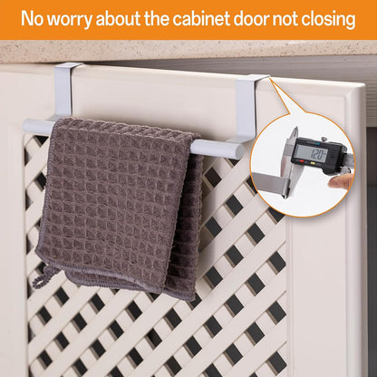 Cabinet Door Towel Bar, Kitchen Towel Holder, Matte Black 2 Pack | Extended Anti-Slip Arm, EVA Scratch Guard Pads, No-Drill Install, Stainless Steel Dish Towel Holder, Kitchen Towel Rack