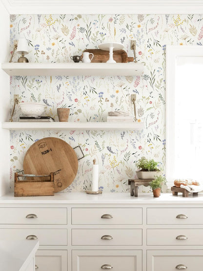 Dimoon 17.3''x78.7'' Vintage Peel and Stick Wallpaper Boho Beige Neutral Contact Paper White Floral Bird Wallpaper Removable Botanical Renter Friendly Modern Wall Paper Bedroom Bathroom Vinyl Roll