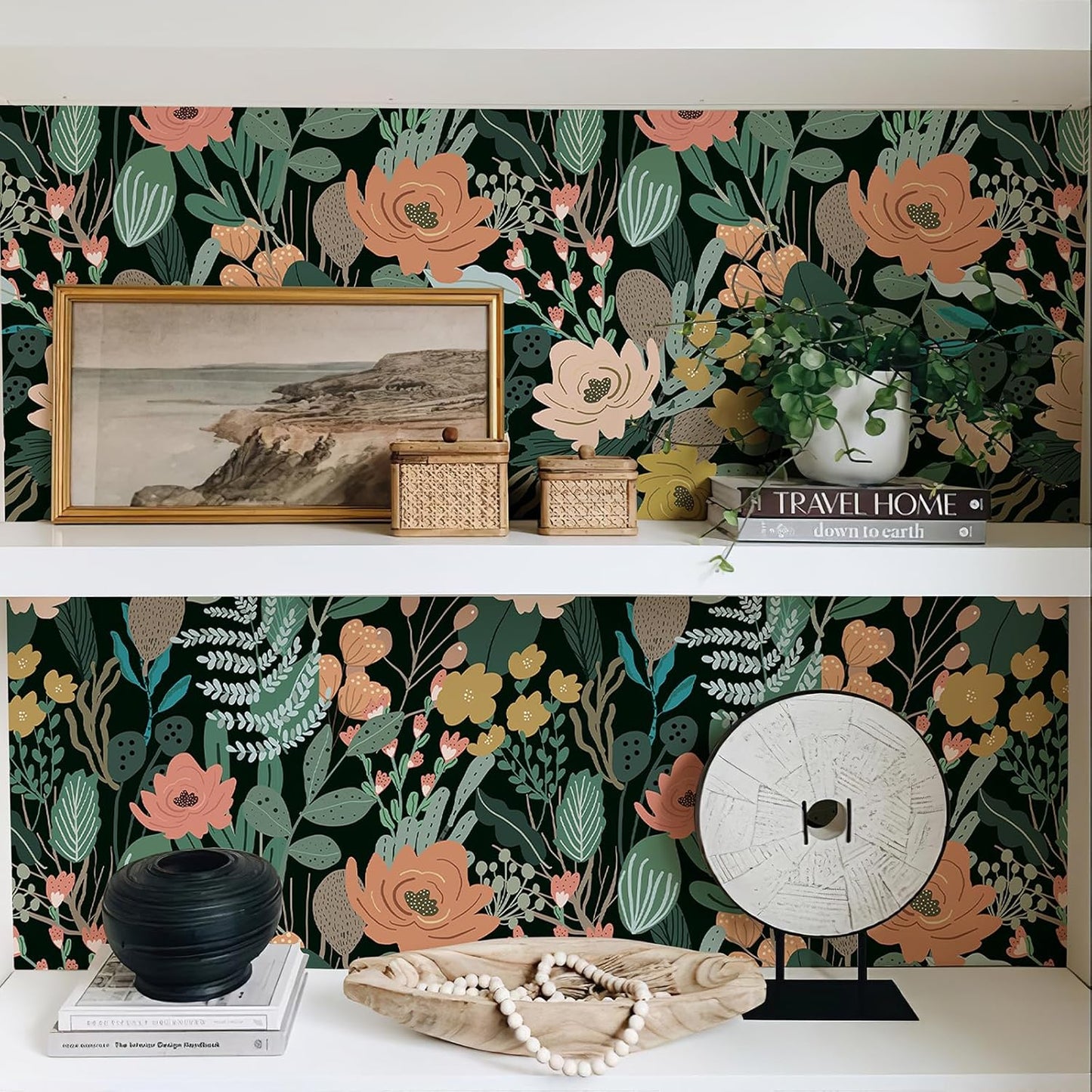 Simon&Siff Floral Peel and Stick Wallpaper, 17.3" x 120" Self Adhesive Wallpaper Boho Flower Kitchen Cabinets Furniture Decorative Renter Friendly Wall Paper