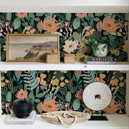 Simon&Siff Floral Peel and Stick Wallpaper, 17.3" x 120" Self Adhesive Wallpaper Boho Flower Kitchen Cabinets Furniture Decorative Renter Friendly Wall Paper