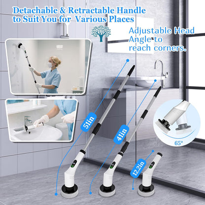 Electric Spin Scrubber,Cleaning Scrubber Brush Electric for Home with Power LCD Display,Cordless Bathroom Scrubber for Bathroom Tile Glass Cleaning,Adjusted Head Angle with 7 Replaceable Heads