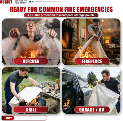 Ougist 2 Pack Emergency Fire Blanket for Home and Kitchen, 40"x40" Fiberglass Fire Blankets for Safety, Flame Suppression for Grill, RV & Camping, Peace of Mind for Your Family
