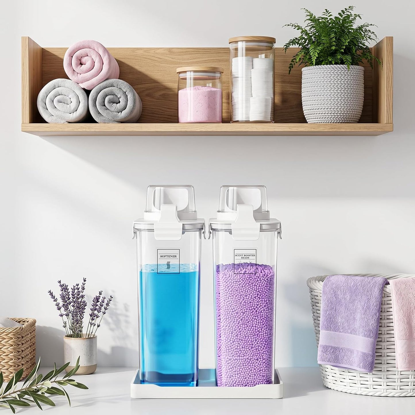 Laundry Detergent Dispenser for Laundry Room,94oz Fabric Softener Dispenser,Liquid Laundry Detergent Container,Laundry Detergent Organizer for Laundry Room Organization with 6 Labels,2 Pack