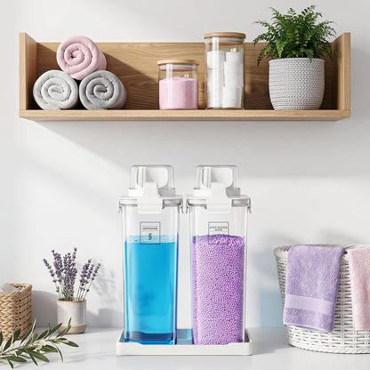 Laundry Detergent Dispenser for Laundry Room,94oz Fabric Softener Dispenser,Liquid Laundry Detergent Container,Laundry Detergent Organizer for Laundry Room Organization with 6 Labels,2 Pack