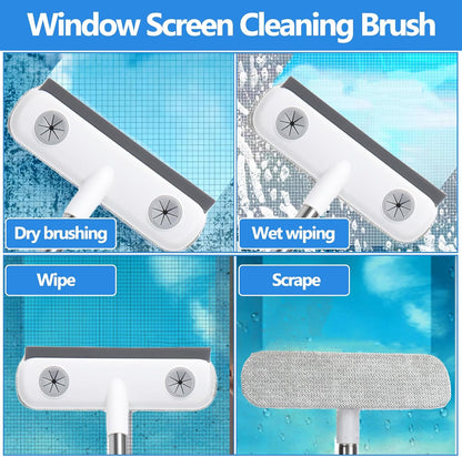 XANGNIER Window Screen Cleaner & Track Cleaning Kit-Mesh Screen Cleaner Brush with Extension Pole,Window Sill and Track Cleaner Tool Washing Equipment,28″Detachable Long-Reach Handle,Wet&Dry Dual-Use