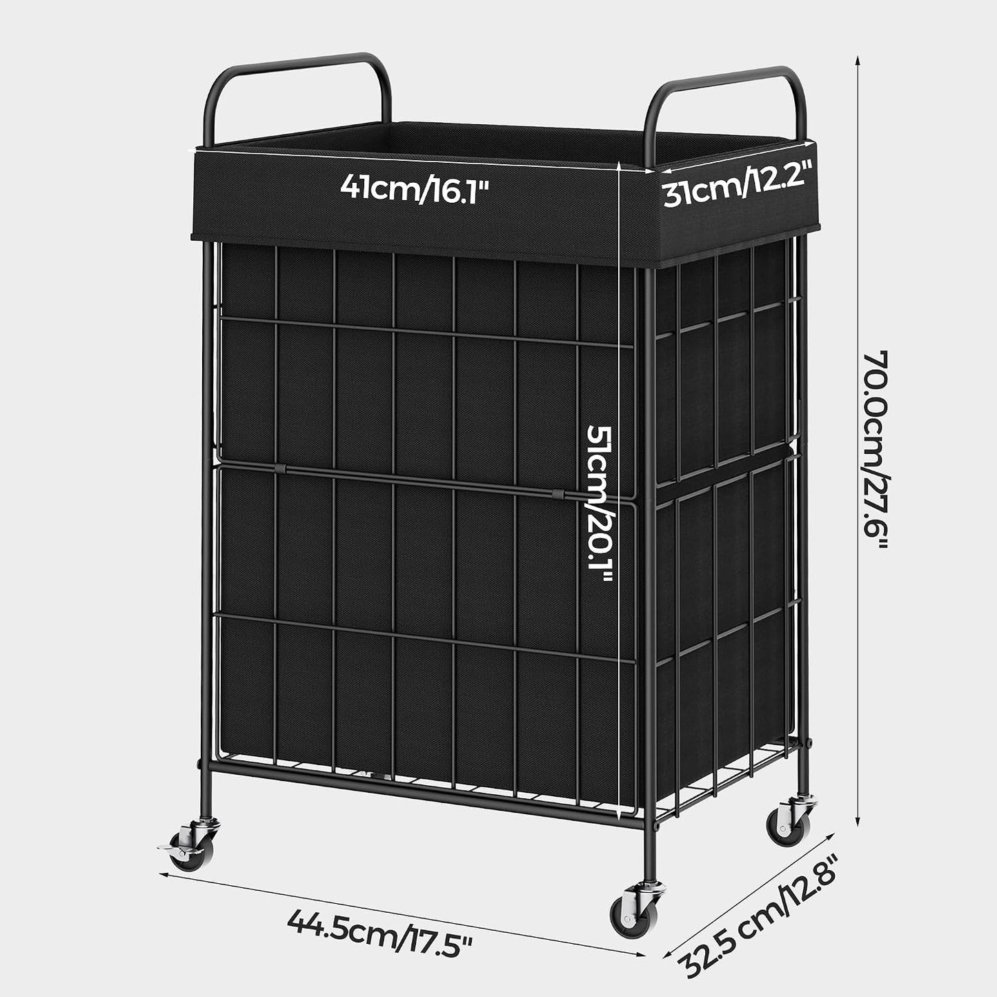 2 Section Laundry Hamper with Wheels and Brake, 100L Laundry Sorter Cart with 2 Removable Liner Bags, Metal Handle, Rolling Laundry Basket for Bedroom Laundry Room