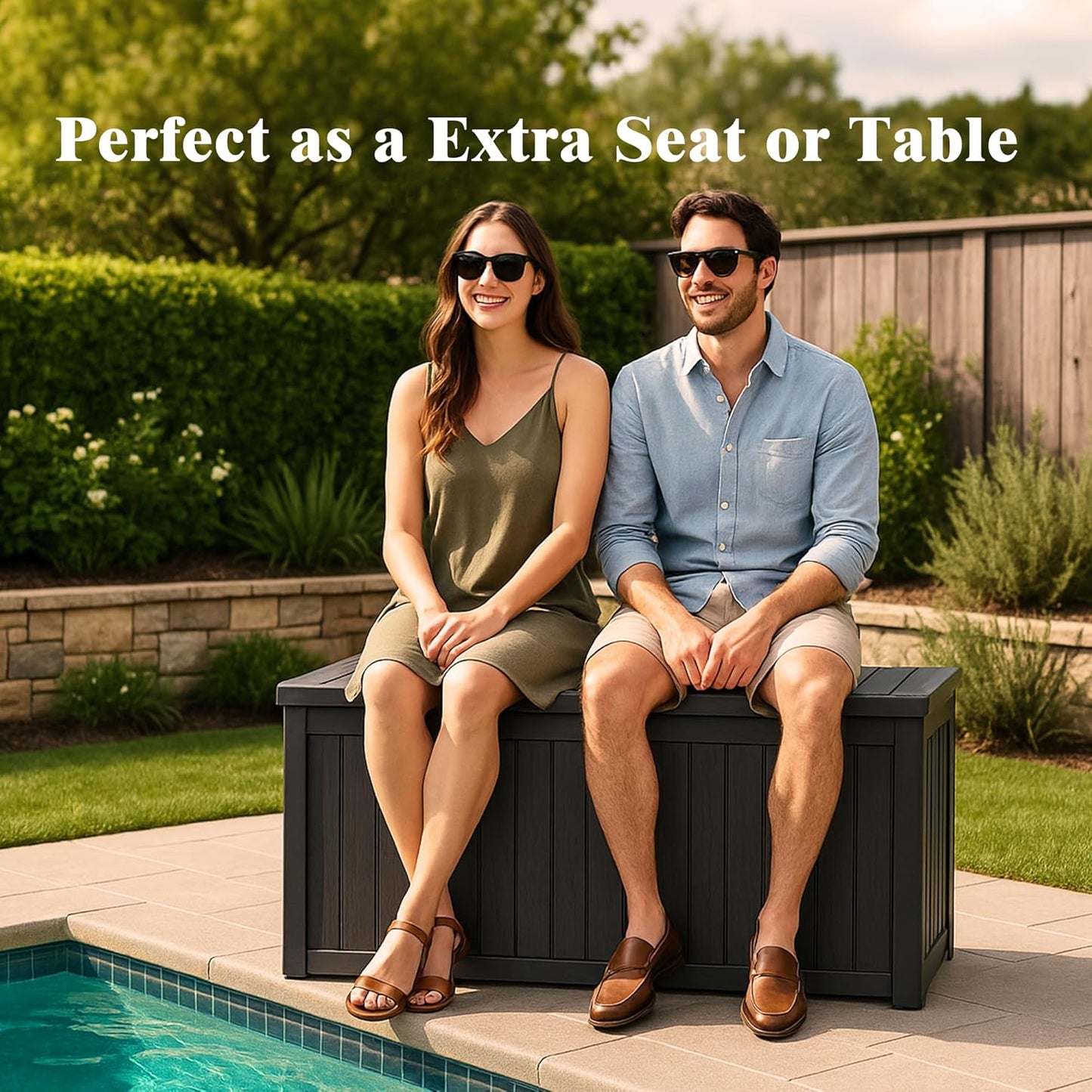 Outdoor Storage Box, 50 Gallon Waterproof Deck Storage Box, Lockable Patio Storage Bins for Package Delivery, Porch, Garden Tool, Cushions, Anti-Theft Weatherproof & UV-Resistant Parcel Drop Box