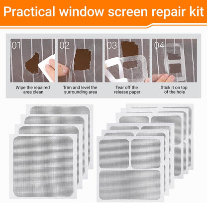 10 Pcs Self-Adhesive Window Screen Repair Kit - Fiberglass Mesh, 3 Sizes for Quick Fix