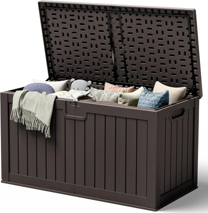 32 Gallon Deck Box Outdoor Indoor Waterproof Storage Box for Patio Furniture, Pool Accessories, Garden Tools, and Cushion Storage, Black