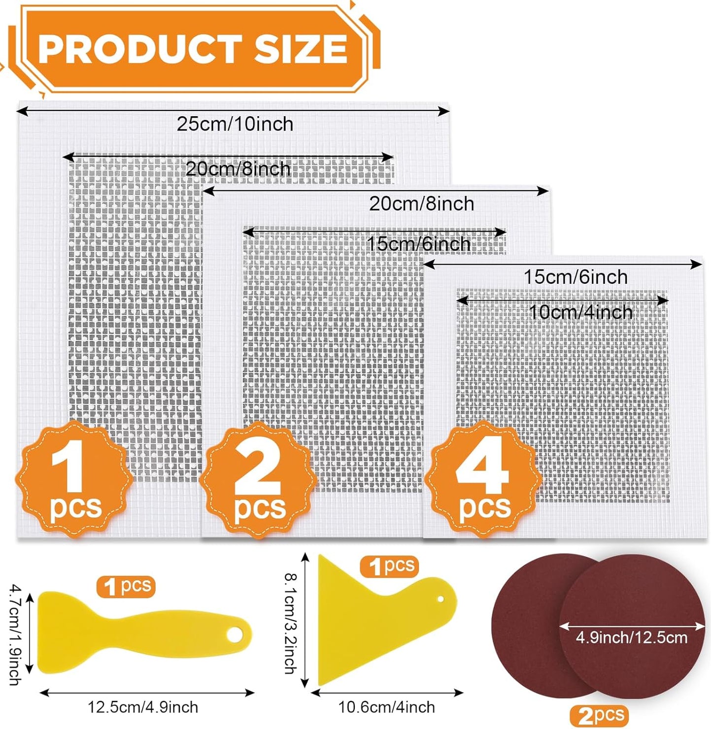 Romeda Drywall Patch Kit 11 Pack, 4/6/8 Inch Wall Patch with Extended Self Adhesive Mesh, Dry Wall Patch with Scraper and Sandpaper for Hole Repair