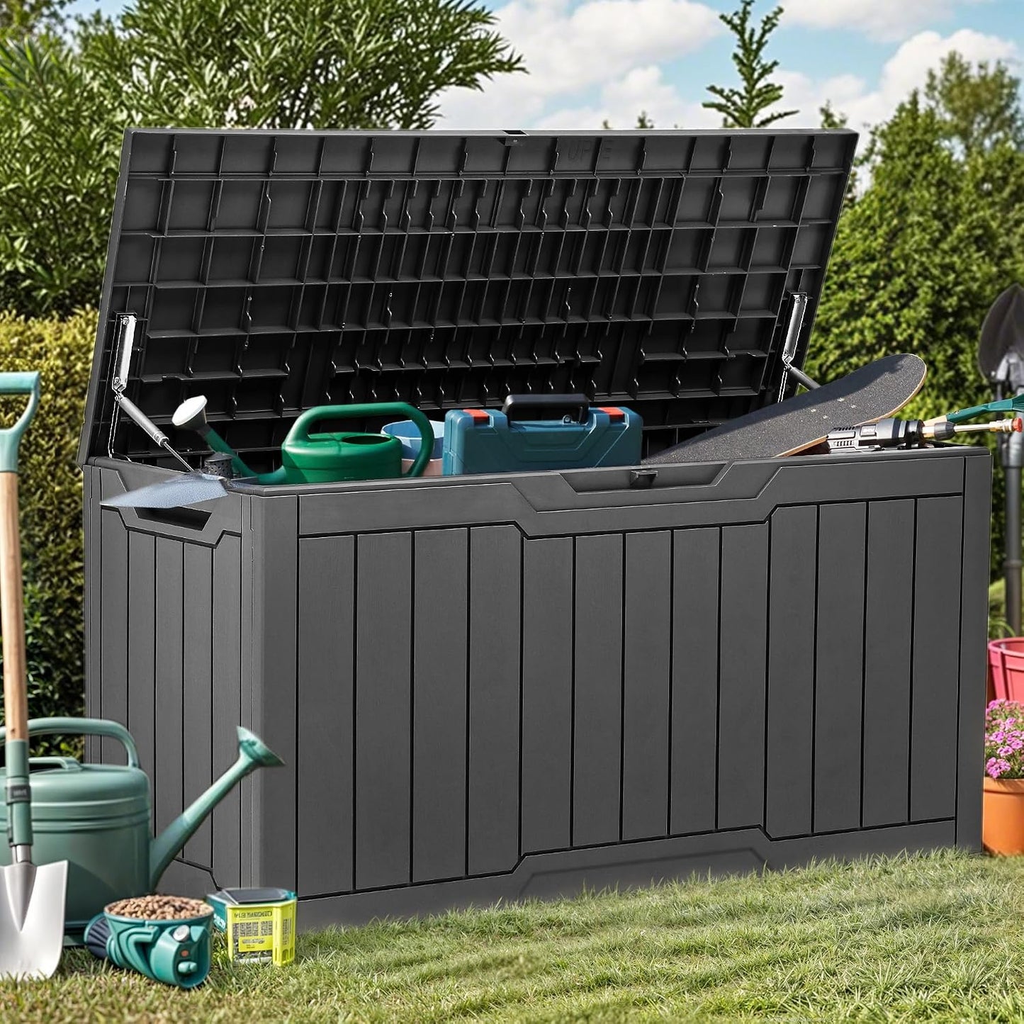 YITAHOME 31 Gallon Outdoor Storage Deck Box | Waterproof Resin Package Delivery and Storage Box with Lockable Lid for Patio Furniture Cushions, Pool Accessories, Garden
