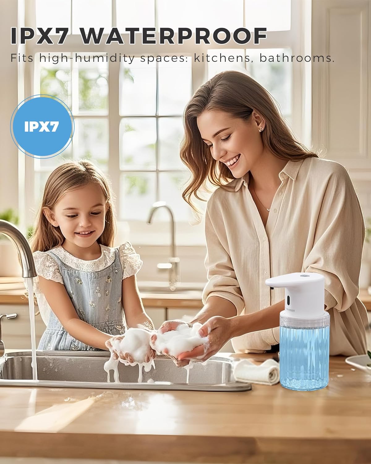 Automatic Foaming Soap Dispenser Touchless, 3 Adjustable Liquid Levels, 10oz/300ml Rechargeable, IPX7 Waterproof for Bathroom, Kitchen, Black