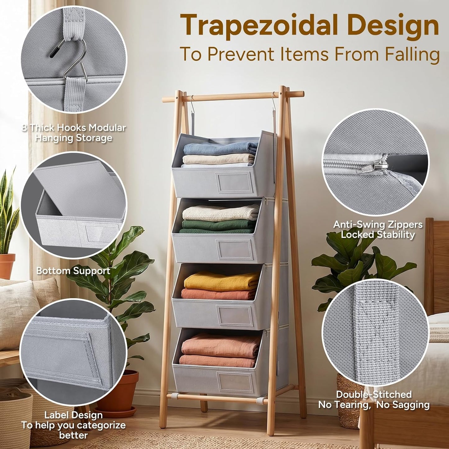 2 Pack 4-Tier Hanging Closet Organizer, Detachable Hanging Storage Shelves with Reinforced Side Panels, Hanging Closet Organizer for Clothes, Sweaters, Towels, Socks & Accessories, Purple