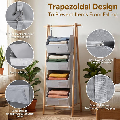 2 Pack 4-Tier Hanging Closet Organizer, Detachable Hanging Storage Shelves with Reinforced Side Panels, Hanging Closet Organizer for Clothes, Sweaters, Towels, Socks & Accessories, Purple