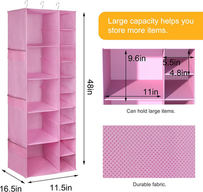 Libeder Shoe Organizer for Closet, 15 Shelf Hanging Closet Storage Shelves - 10 Shoe Rack Organizer and 5 Compartment for Clothes with 6 Side Mesh Pockets for Scarves Socks,Gloves, Grey