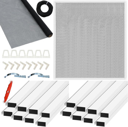 Yaocom 4 Pack Window Screen Kit 3/4 x 5/16 Inch Aluminum Frame with Corners, Spline, Springs, Pull Tabs, Screen Mesh and Screen Rolling Tool 32'' x 32''