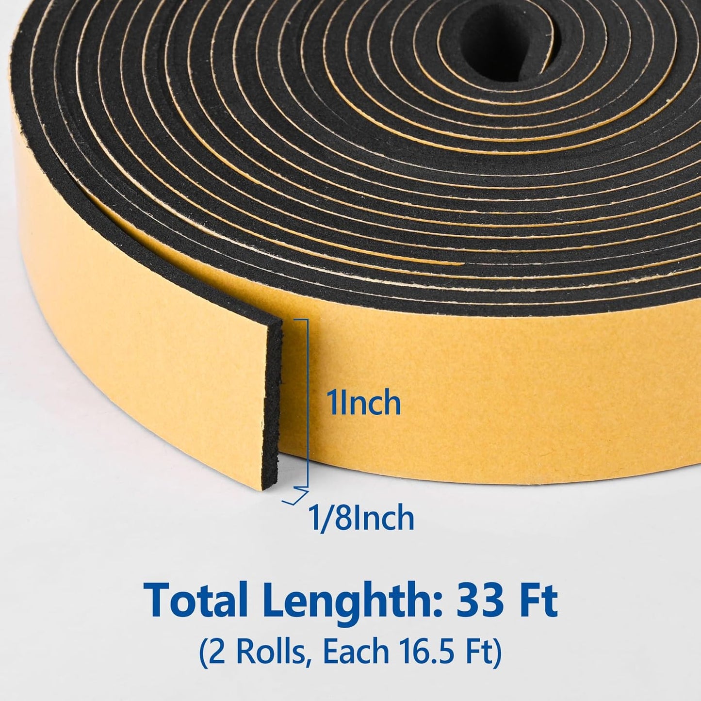 Kikerike Self Adhesive Foam Tape Weatherstrip 1/2In x 1/4In x 16.5Ft High Density Foam Insulation Strips Seal Weather Stripping with Strong Adhesive for Door and Window Sound Isolation Soundproofing