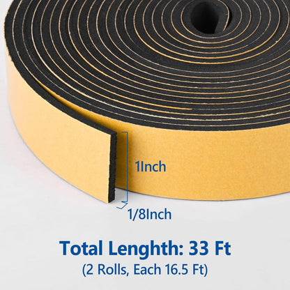 Kikerike Self Adhesive Foam Tape Weatherstrip 1/2In x 1/4In x 16.5Ft High Density Foam Insulation Strips Seal Weather Stripping with Strong Adhesive for Door and Window Sound Isolation Soundproofing