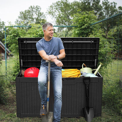 Greesum Outdoor Storage Box 31 Gallon Storage Box with Lid for Patio Furniture, Garden Tools, Pool Supplies, Waterproof and UV Resistant, Lockable, Dark Black